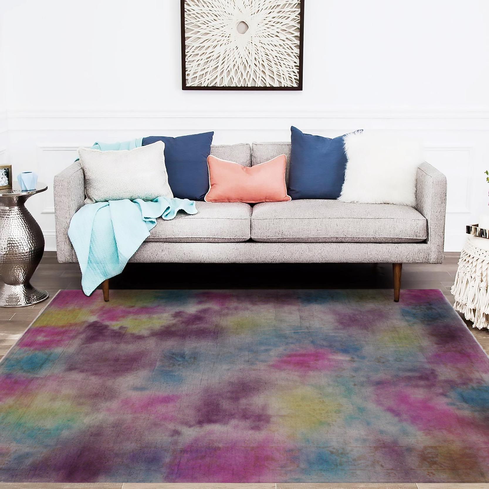 handmade Over Dyed Over Dyed Pink Yellow Hand Knotted RECTANGLE 100% WOOL area rug 8' x 10'