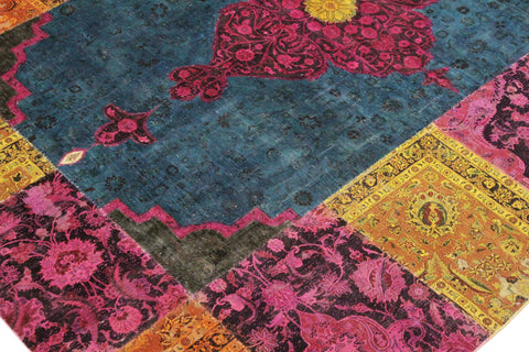 handmade Over Dyed Over Dyed Green Magenta Hand Knotted RECTANGLE 100% WOOL area rug 8' x 10'