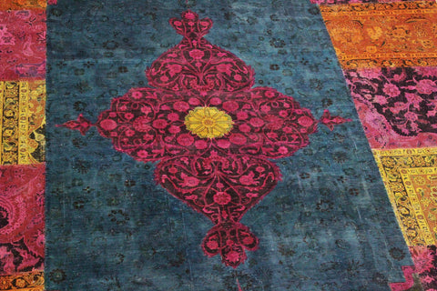handmade Over Dyed Over Dyed Green Magenta Hand Knotted RECTANGLE 100% WOOL area rug 8' x 10'