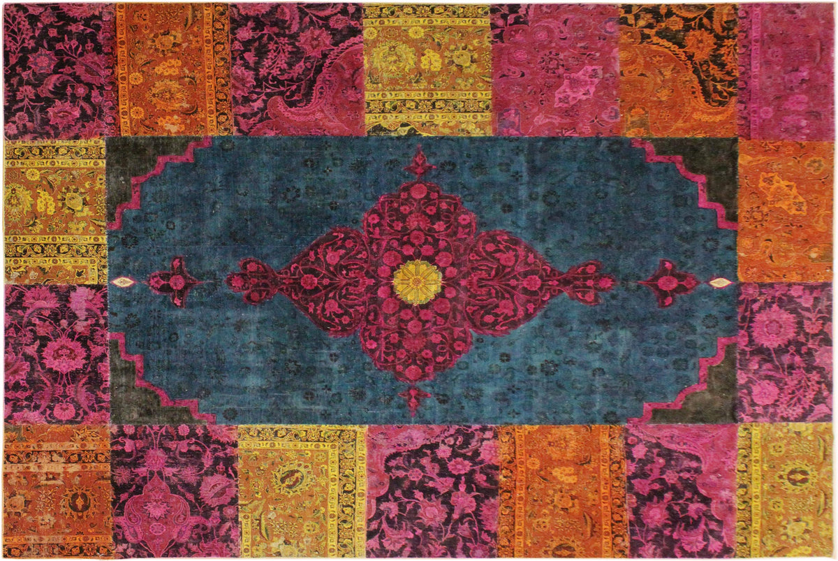 handmade Over Dyed Over Dyed Green Magenta Hand Knotted RECTANGLE 100% WOOL area rug 8' x 10'