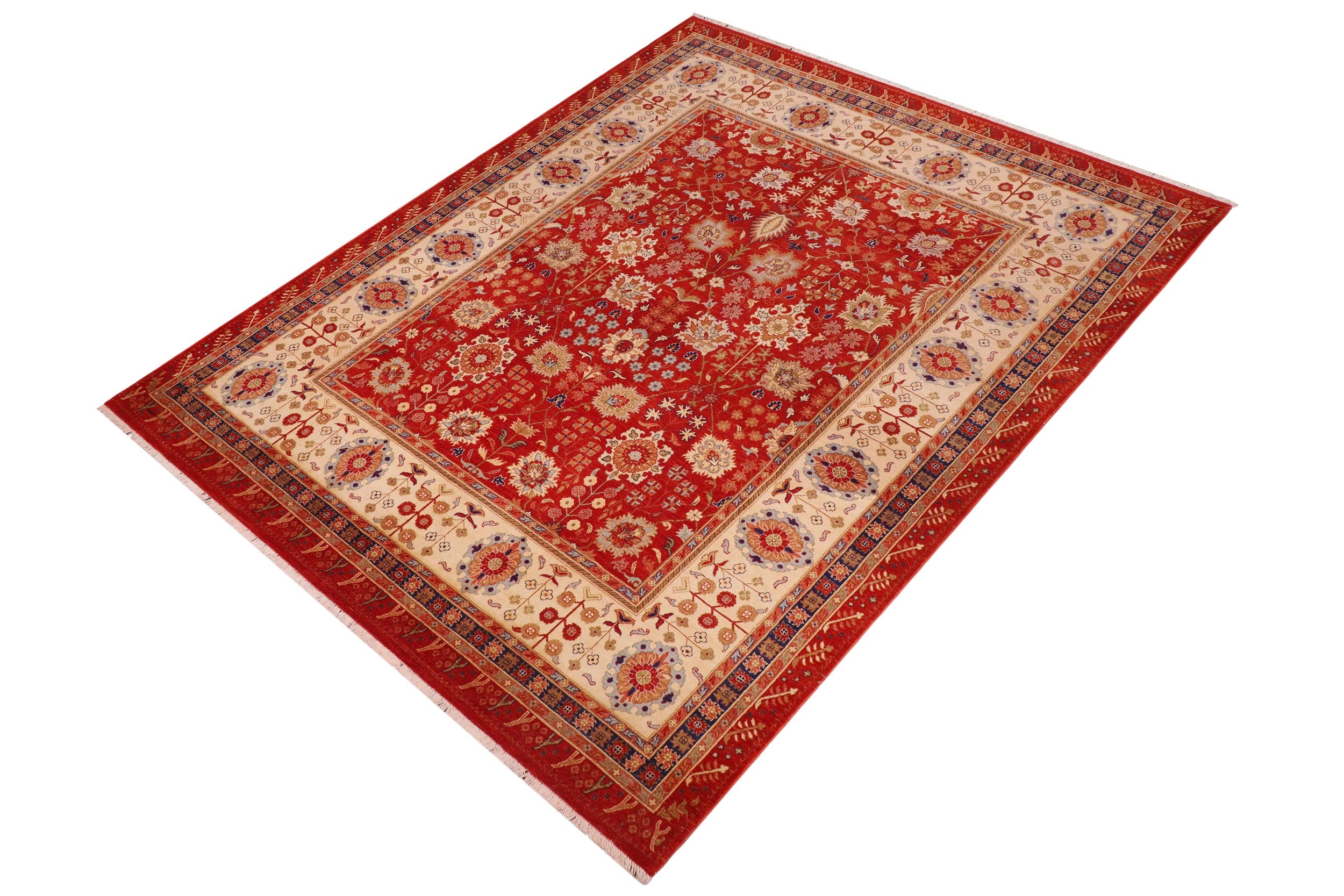 handmade Traditional Design Red Ivory Hand Knotted RECTANGLE 100% WOOL area rug 8x10