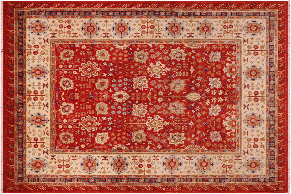 handmade Traditional Design Red Ivory Hand Knotted RECTANGLE 100% WOOL area rug 8x10