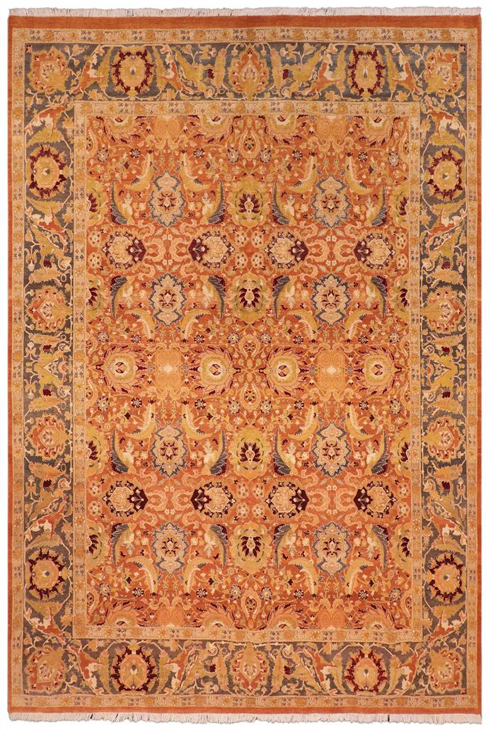 Traditional Agra Ramona Orange Gray Hand Knotted Area rugs 8X10