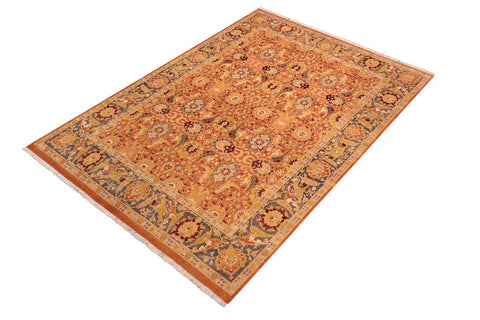 Antique Agra Ramona Orange/Gray Wool Rug - 8'2''X10'3''