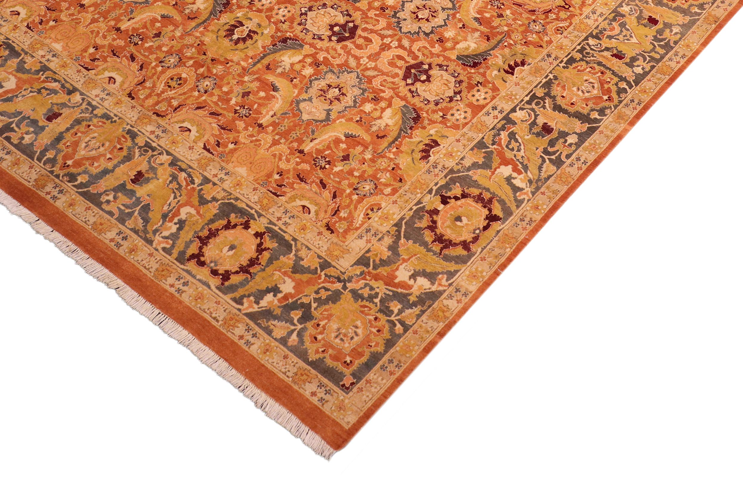 handmade Transitional Agra Orange Gray Hand Knotted RECTANGLE 100% WOOL area rug 8x10