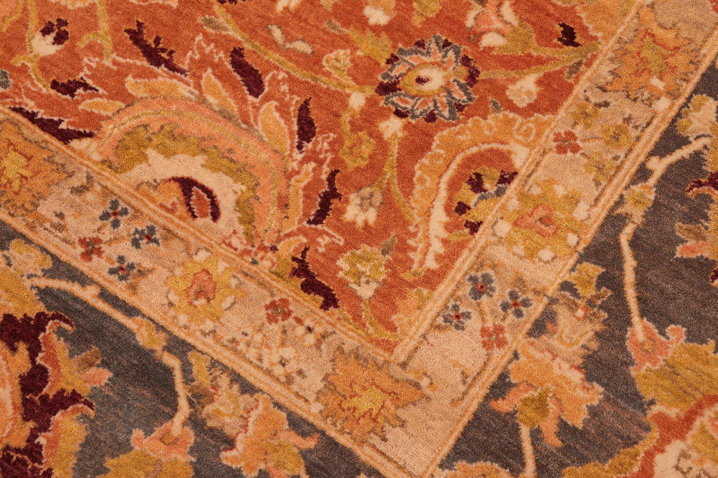 handmade Transitional Agra Orange Gray Hand Knotted RECTANGLE 100% WOOL area rug 8x10