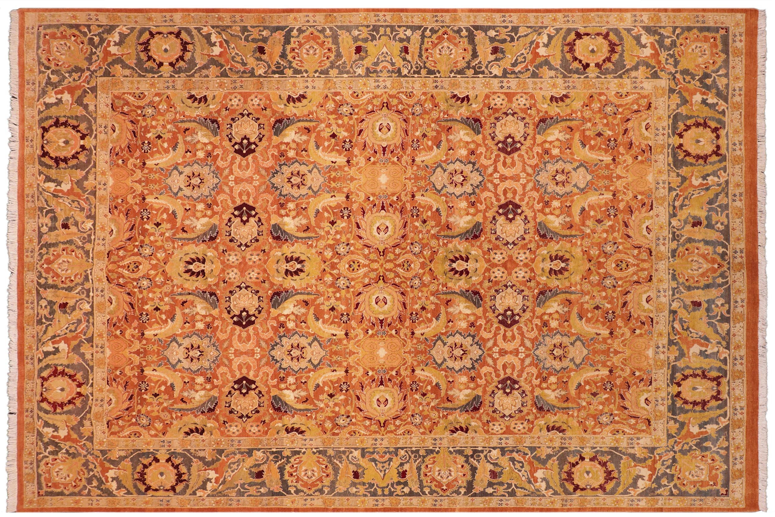 handmade Transitional Agra Orange Gray Hand Knotted RECTANGLE 100% WOOL area rug 8x10