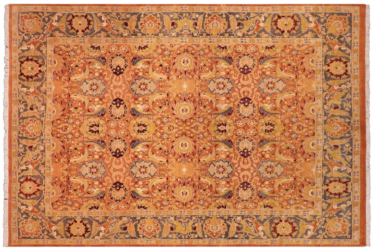 handmade Transitional Agra Orange Gray Hand Knotted RECTANGLE 100% WOOL area rug 8x10