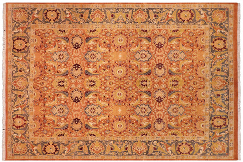 handmade Transitional Agra Orange Gray Hand Knotted RECTANGLE 100% WOOL area rug 8 x 10