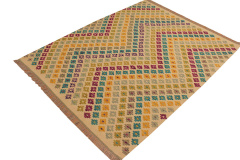 handmade Modern Kilim Beige Purple Hand-Woven RECTANGLE 100% WOOL area rug 5x7