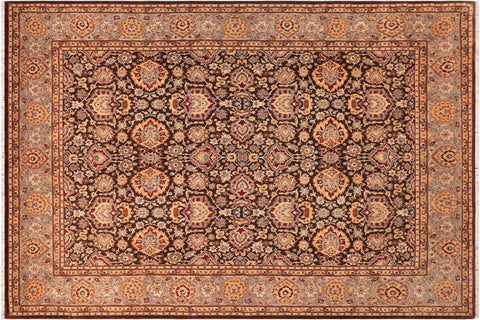 handmade Traditional Lahore Brown Gray Hand Knotted RECTANGLE 100% WOOL area rug 8' x 10'