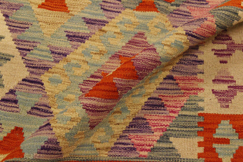 handmade Geometric Kilim Beige Rust Hand-Woven RECTANGLE 100% WOOL area rug 4 x 6