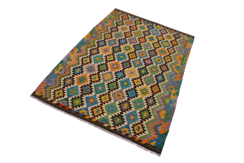 handmade Geometric Kilim Brown Beige Hand-Woven RECTANGLE 100% WOOL area rug 6 x 8