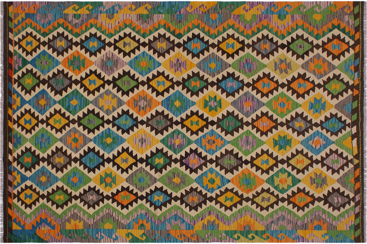 handmade Geometric Kilim Brown Beige Hand-Woven RECTANGLE 100% WOOL area rug 6 x 8