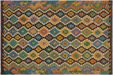 handmade Geometric Kilim Brown Beige Hand-Woven RECTANGLE 100% WOOL area rug 6 x 8