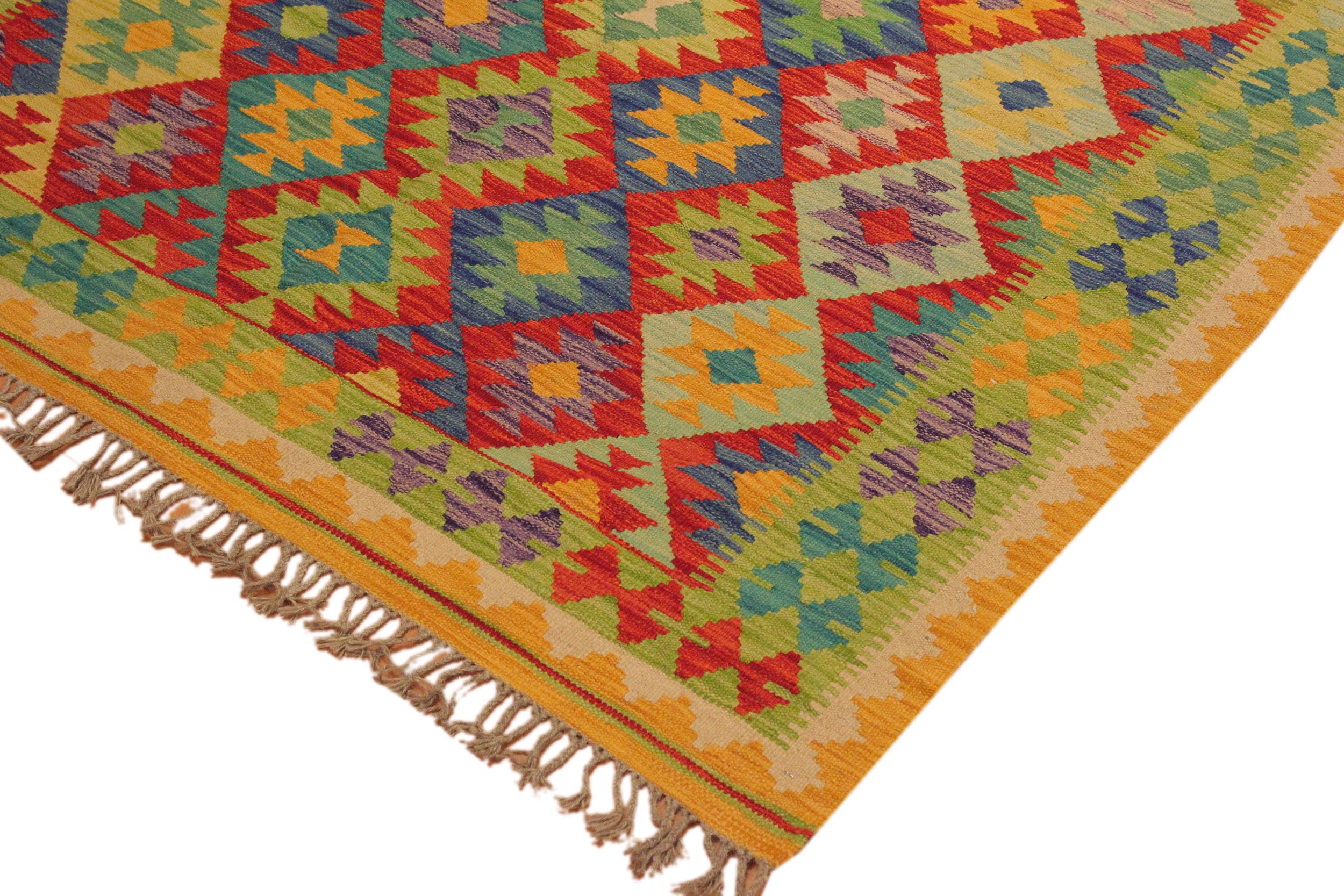 handmade Geometric Kilim Gold Red Hand-Woven RECTANGLE 100% WOOL area rug 5 x 7