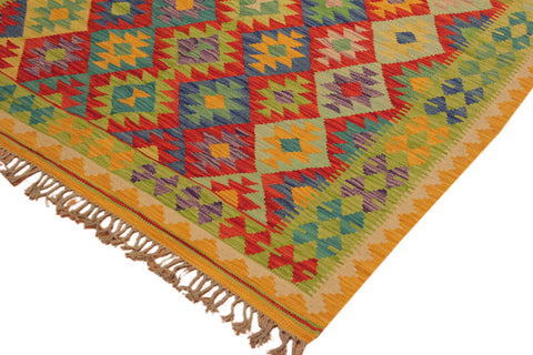 handmade Geometric Kilim Gold Red Hand-Woven RECTANGLE 100% WOOL area rug 5 x 7