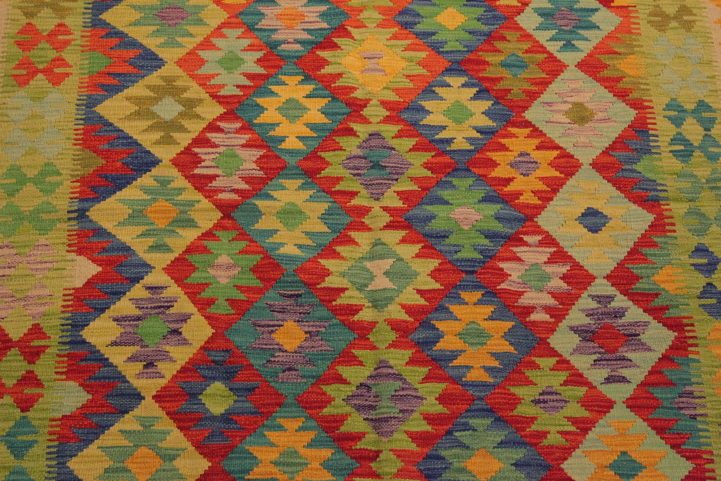 handmade Geometric Kilim Gold Red Hand-Woven RECTANGLE 100% WOOL area rug 5 x 7