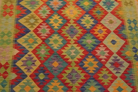 handmade Geometric Kilim Gold Red Hand-Woven RECTANGLE 100% WOOL area rug 5 x 7