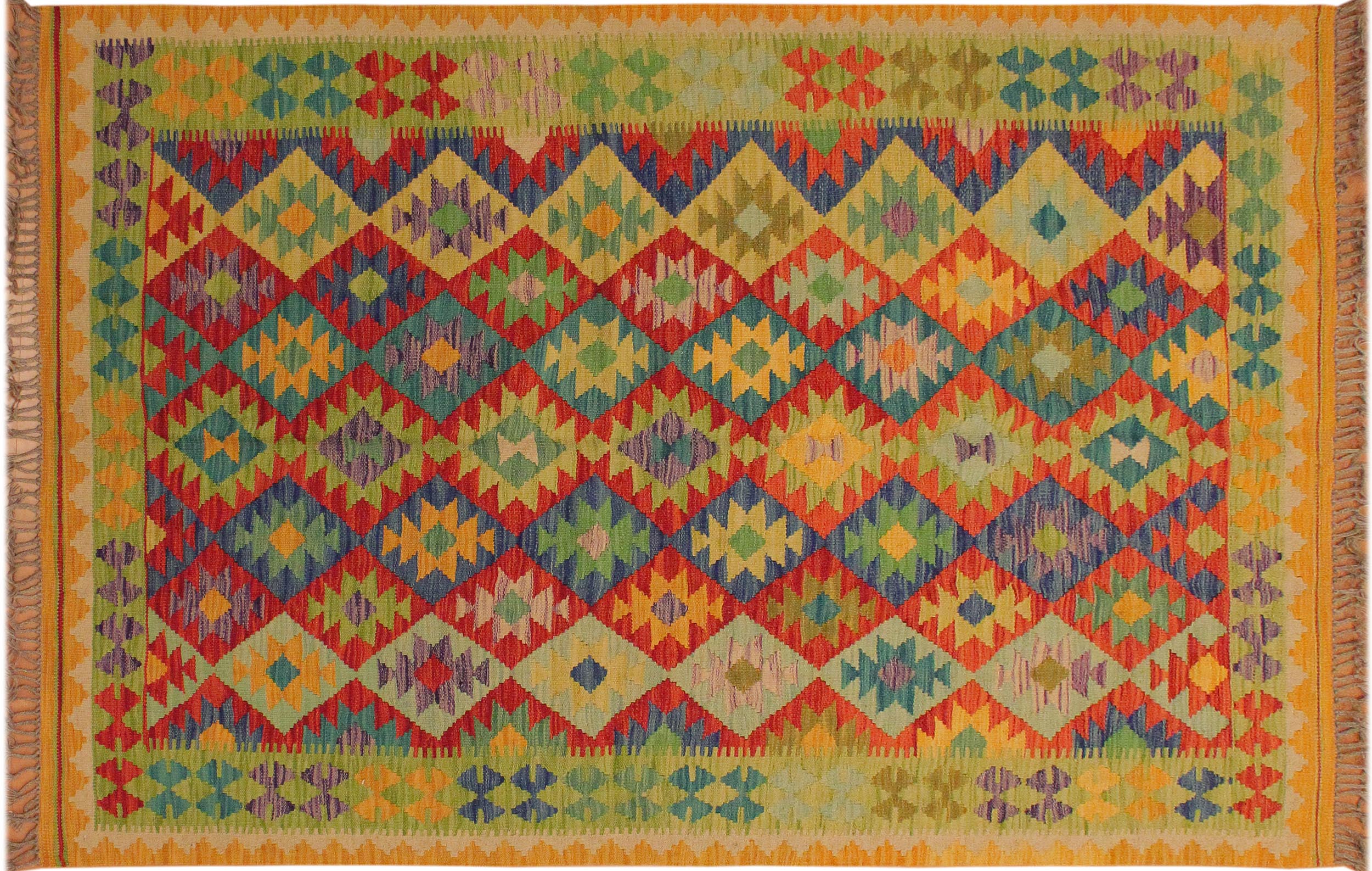 handmade Geometric Kilim Gold Red Hand-Woven RECTANGLE 100% WOOL area rug 5 x 7