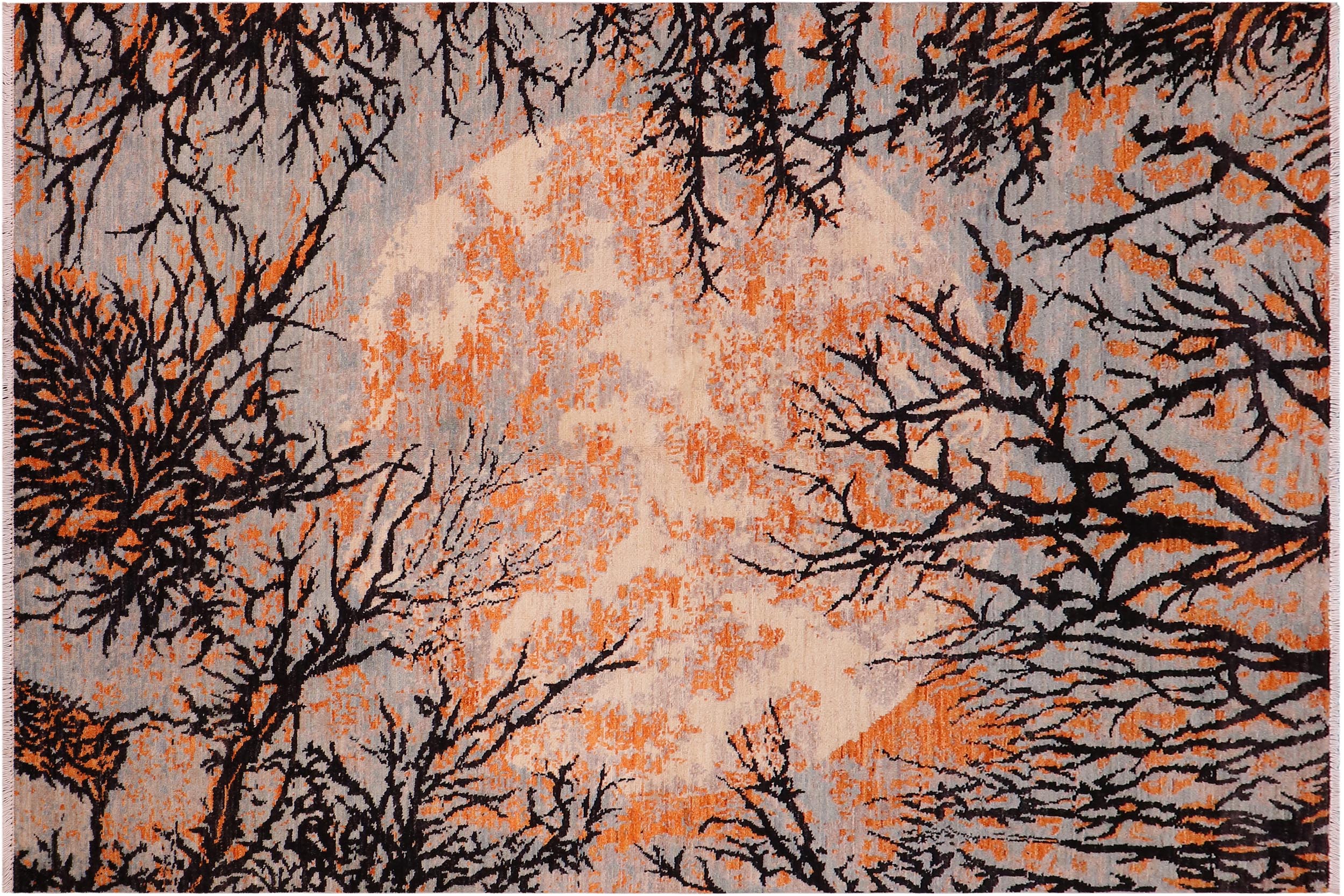 handmade Modern Kafkaz Black Orange Hand Knotted RECTANGLE 100% WOOL area rug 6' x 9'