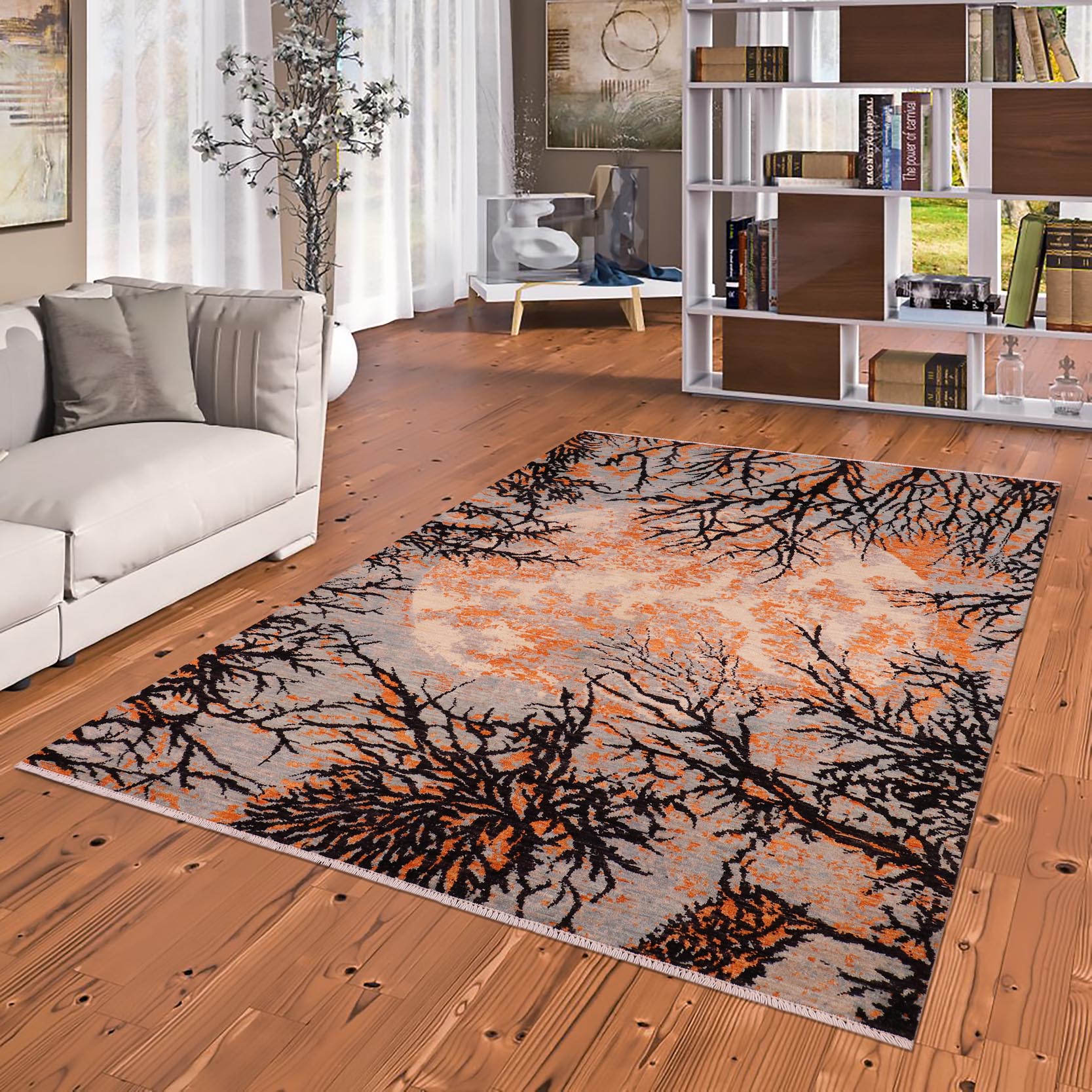 handmade Modern Kafkaz Black Orange Hand Knotted RECTANGLE 100% WOOL area rug 6' x 9'