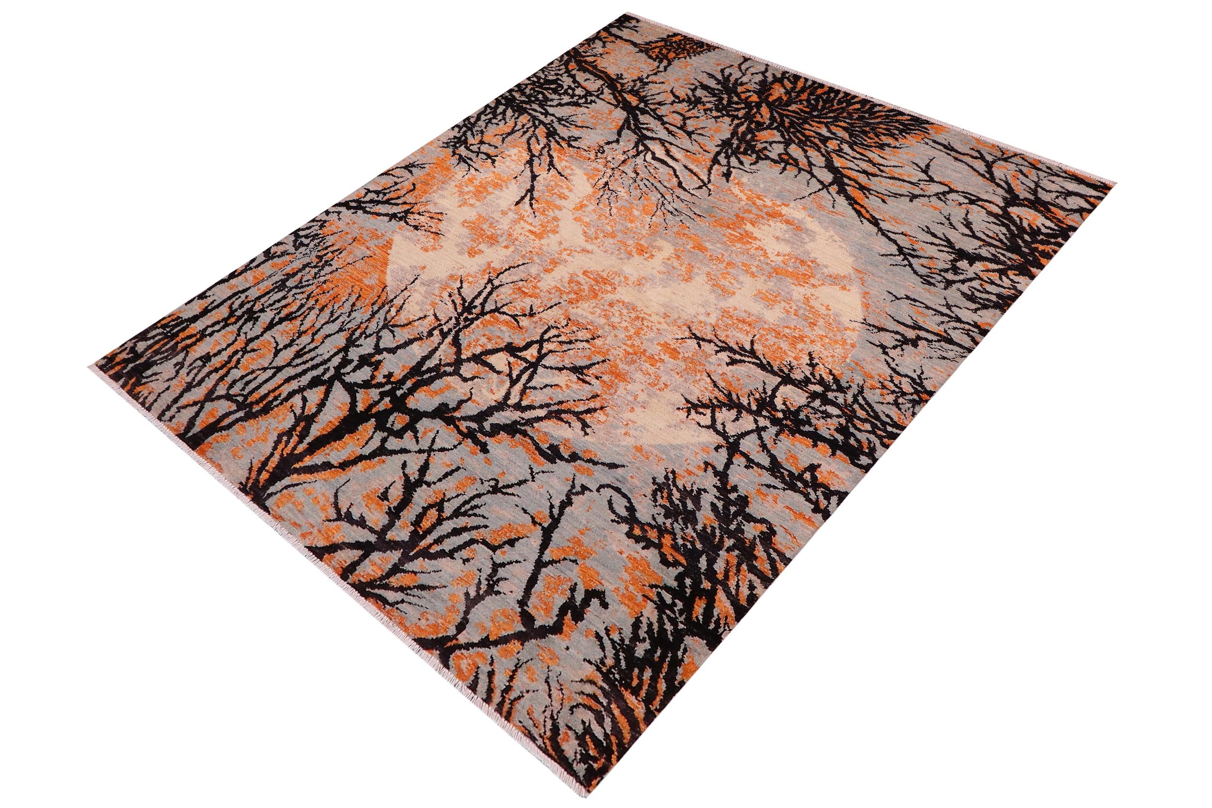 handmade Modern Kafkaz Black Orange Hand Knotted RECTANGLE 100% WOOL area rug 6' x 9'