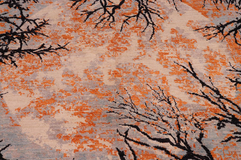 handmade Modern Kafkaz Black Orange Hand Knotted RECTANGLE 100% WOOL area rug 6' x 9'