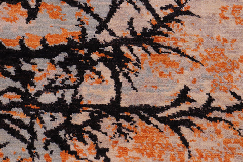 handmade Modern Kafkaz Black Orange Hand Knotted RECTANGLE 100% WOOL area rug 6' x 9'