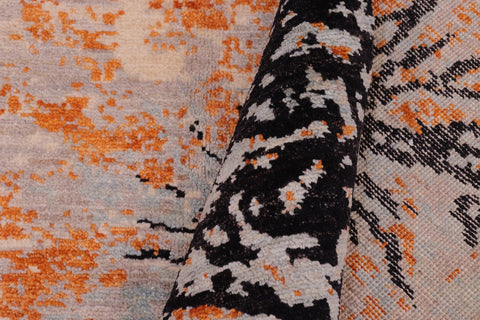 handmade Modern Kafkaz Black Orange Hand Knotted RECTANGLE 100% WOOL area rug 6' x 9'