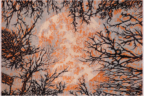 handmade Modern Kafkaz Black Orange Hand Knotted RECTANGLE 100% WOOL area rug 6' x 9'