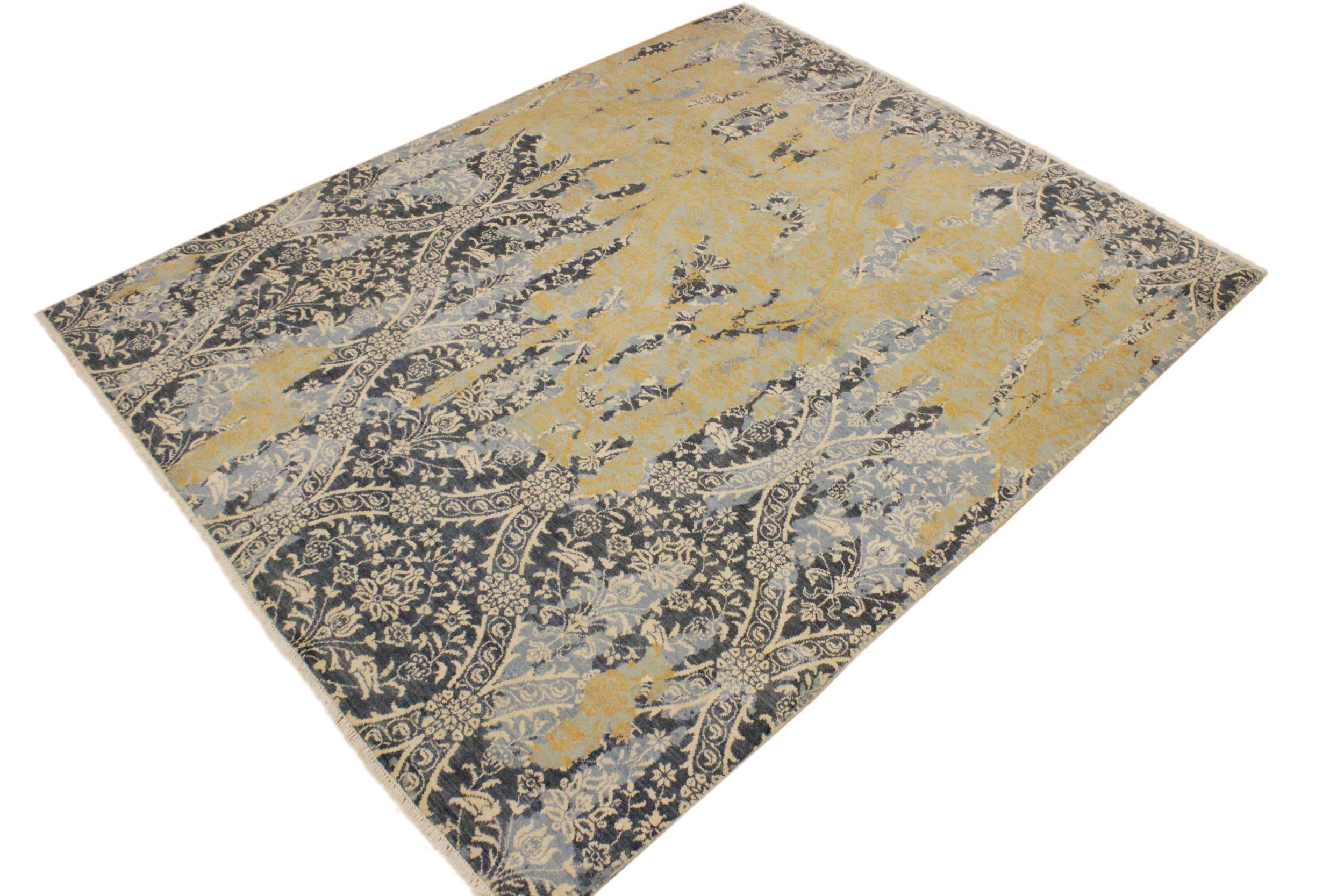 handmade Modern Abstract Gray Ivory Hand Knotted RECTANGLE 100% WOOL area rug 8' x 10'