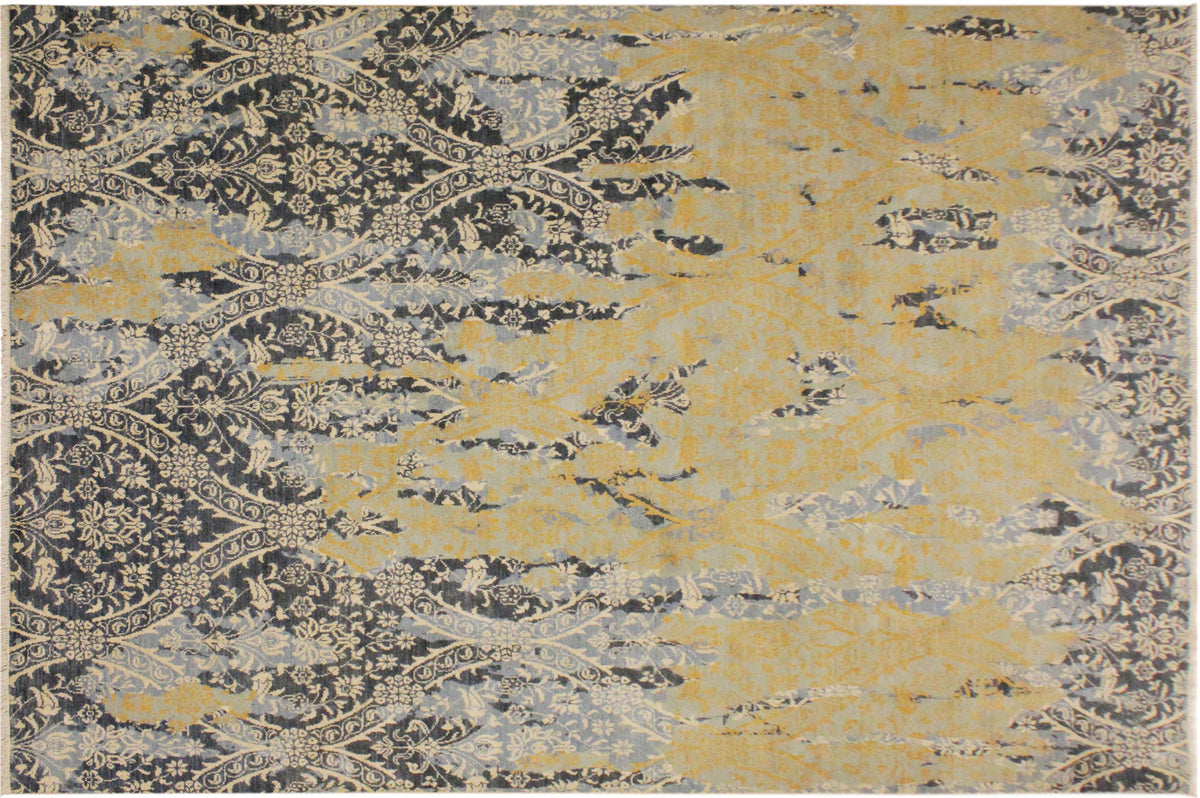 handmade Modern Abstract Gray Ivory Hand Knotted RECTANGLE 100% WOOL area rug 8' x 10'