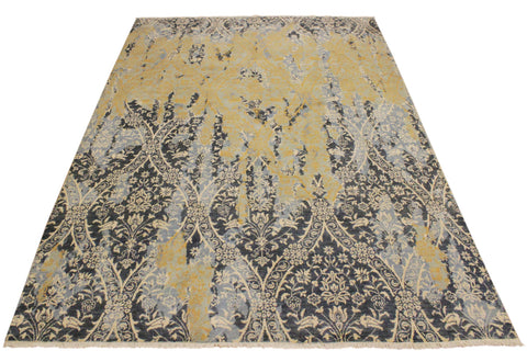 handmade Modern Abstract Gray Ivory Hand Knotted RECTANGLE 100% WOOL area rug 8' x 10'