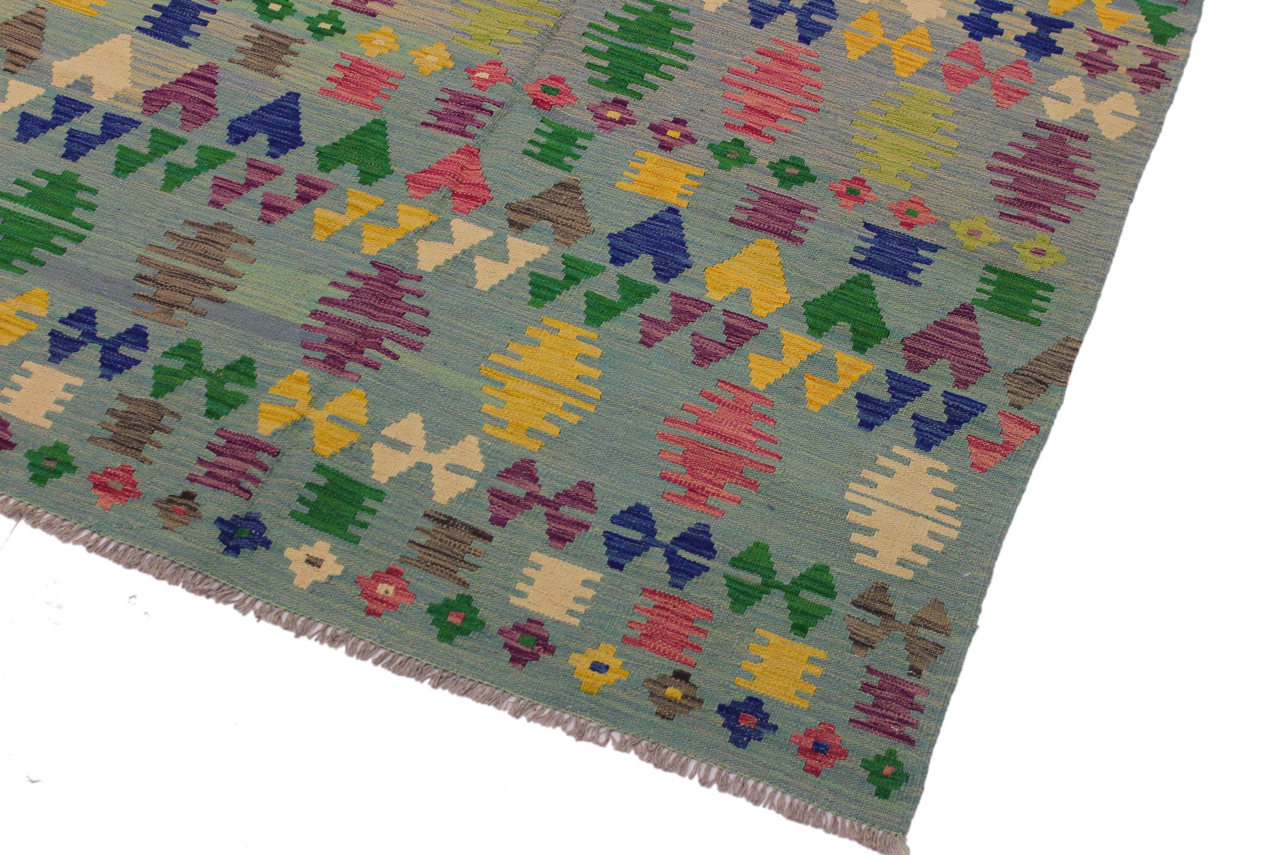 handmade Modern Kilim Gray Blue Hand-Woven RECTANGLE 100% WOOL area rug 5x7