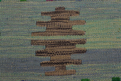 handmade Modern Kilim Gray Blue Hand-Woven RECTANGLE 100% WOOL area rug 5x7