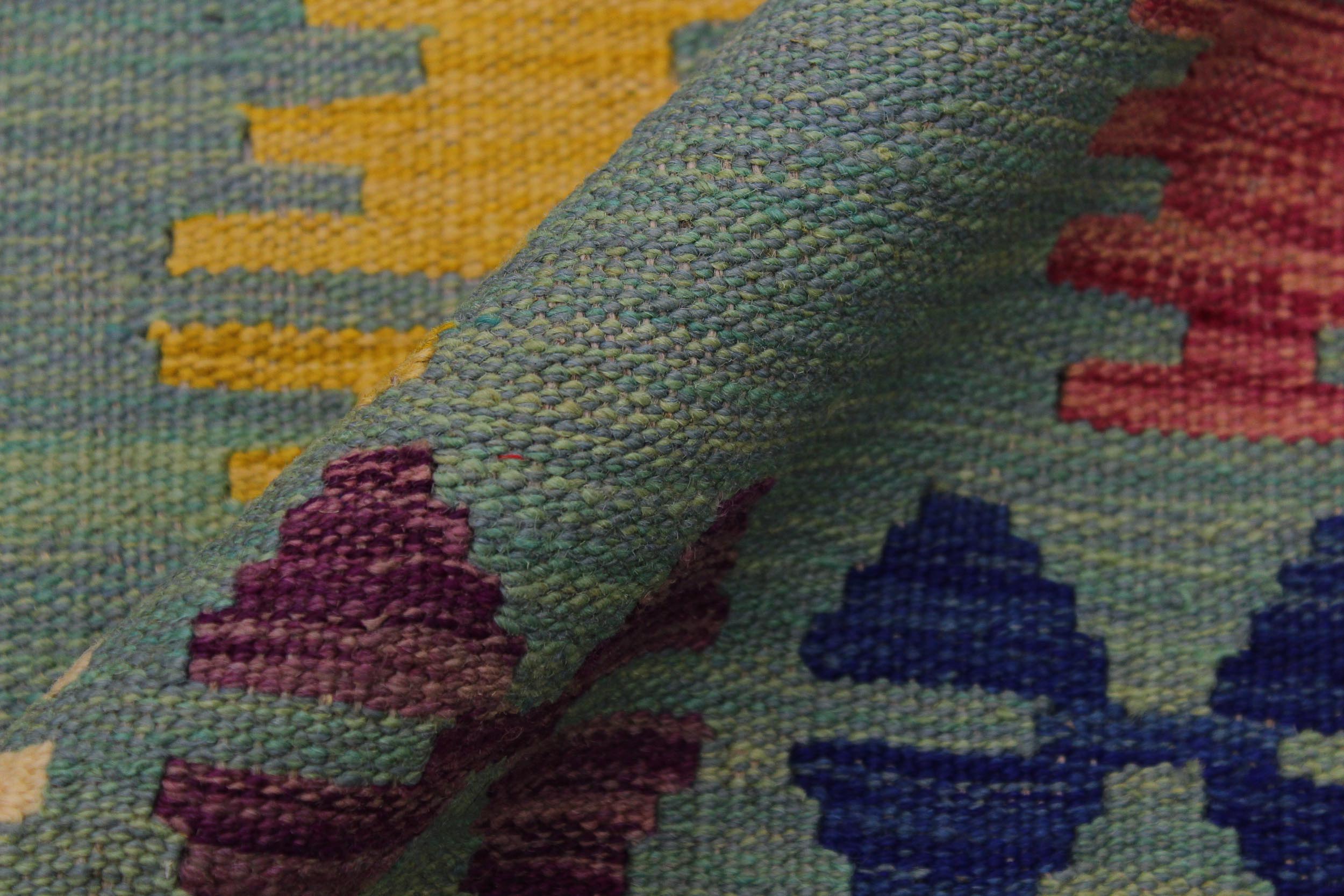 handmade Modern Kilim Gray Blue Hand-Woven RECTANGLE 100% WOOL area rug 5x7