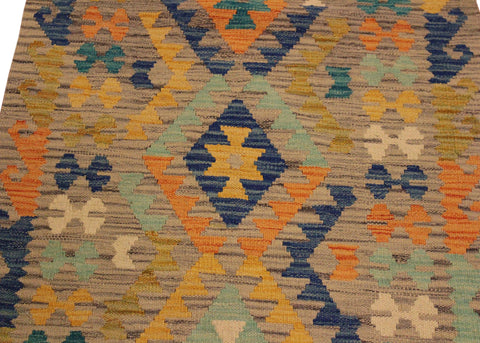 handmade Geometric Kilim Gray Gold Hand-Woven RECTANGLE 100% WOOL area rug 3 x 4