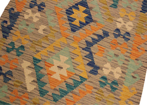 handmade Geometric Kilim Gray Gold Hand-Woven RECTANGLE 100% WOOL area rug 3 x 4