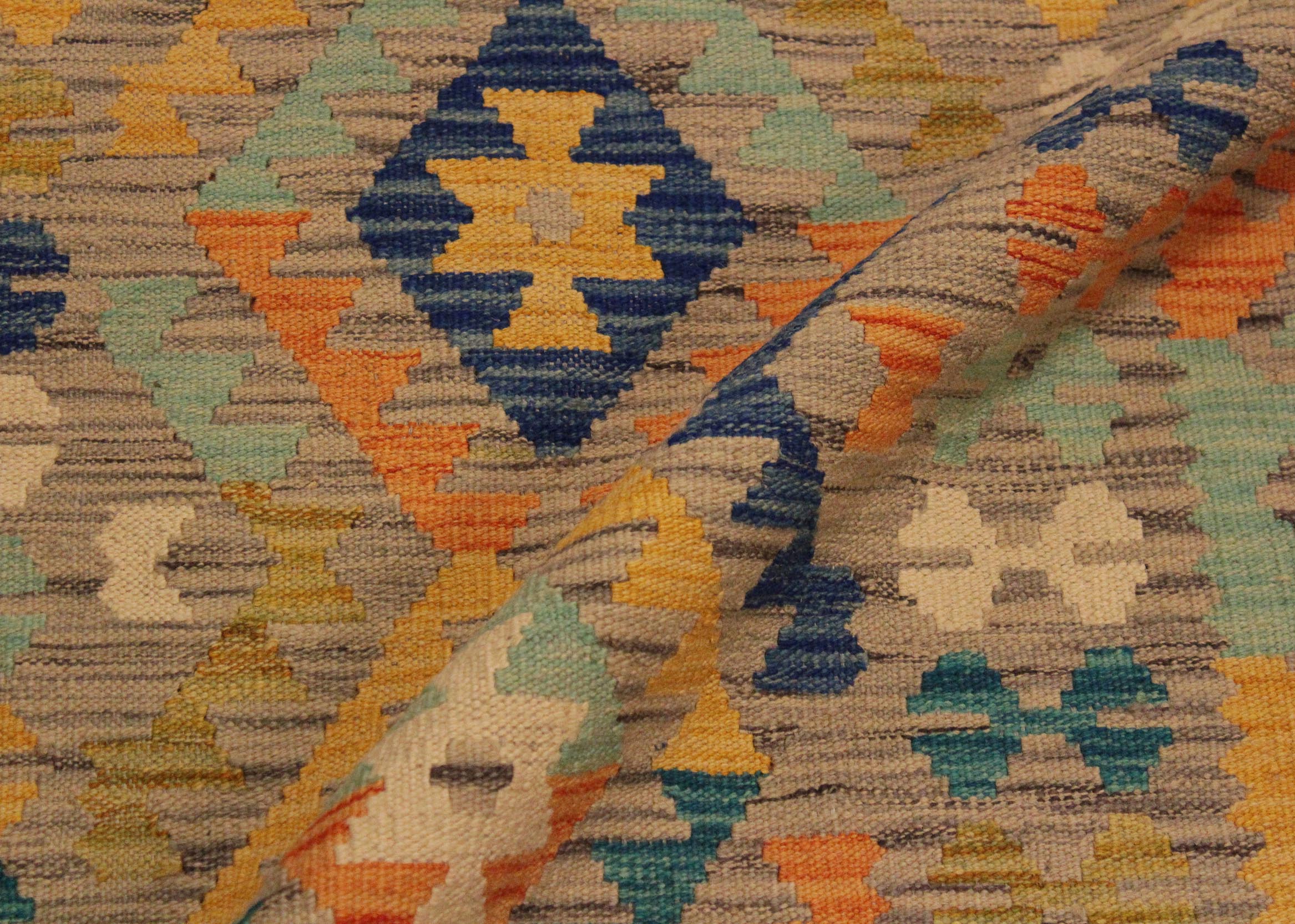 handmade Geometric Kilim Gray Gold Hand-Woven RECTANGLE 100% WOOL area rug 3 x 4