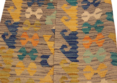 handmade Geometric Kilim Gray Gold Hand-Woven RECTANGLE 100% WOOL area rug 3 x 4