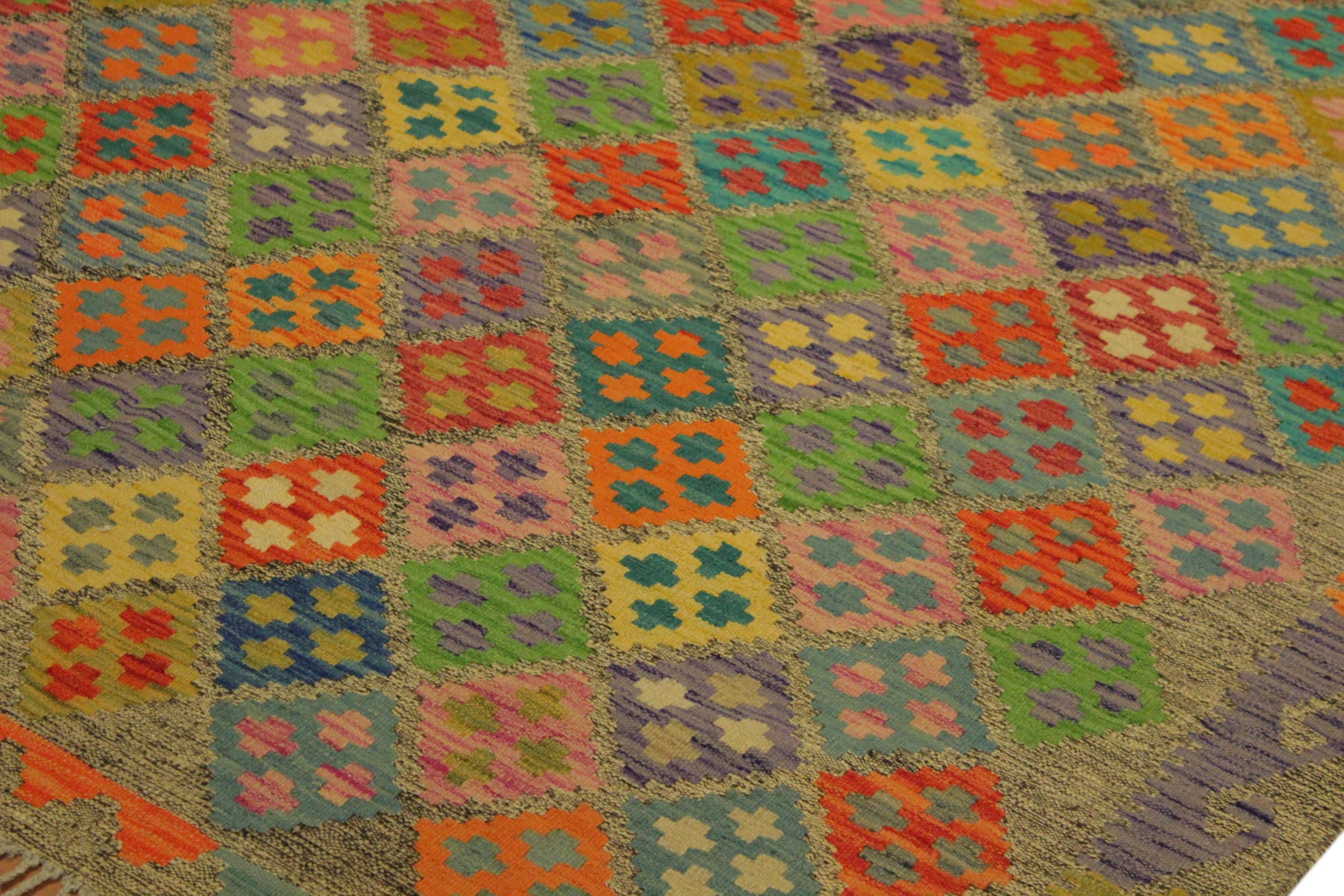 handmade Geometric Kilim Brown Rust Hand-Woven RECTANGLE 100% WOOL area rug 6 x 8