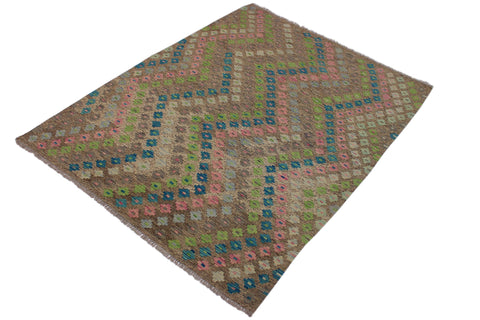 handmade Modern Kilim Gray Green Hand-Woven RECTANGLE 100% WOOL area rug 6x8