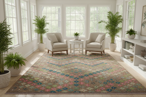 handmade Modern Kilim Gray Green Hand-Woven RECTANGLE 100% WOOL area rug 6x8