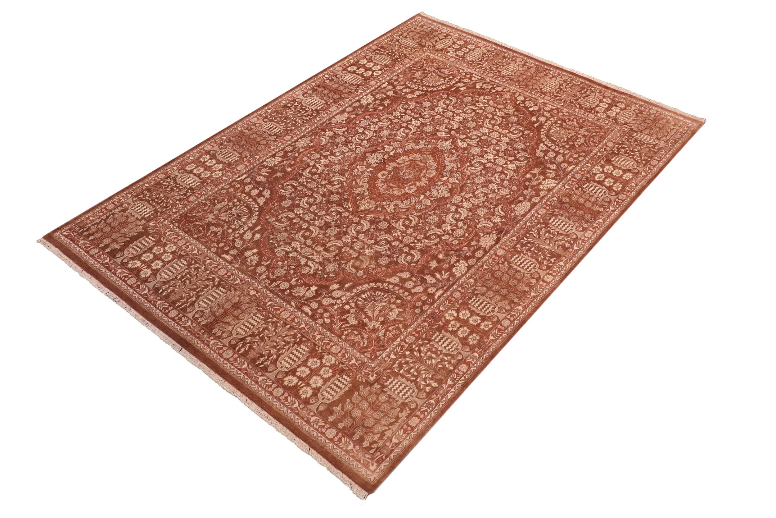 handmade Traditional Tajdar Brown Brown Hand Knotted RECTANGLE 100% WOOL area rug 8 x 10
