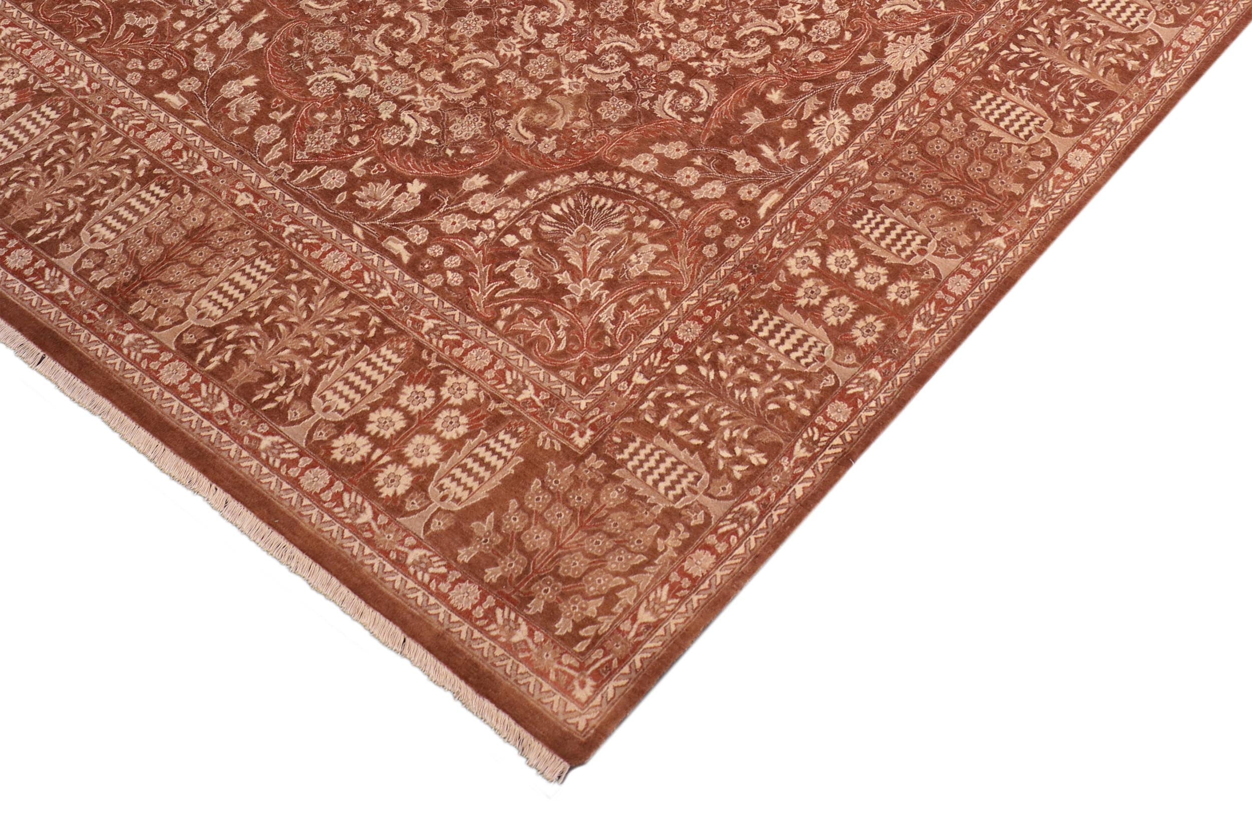 handmade Traditional Tajdar Brown Brown Hand Knotted RECTANGLE 100% WOOL area rug 8 x 10