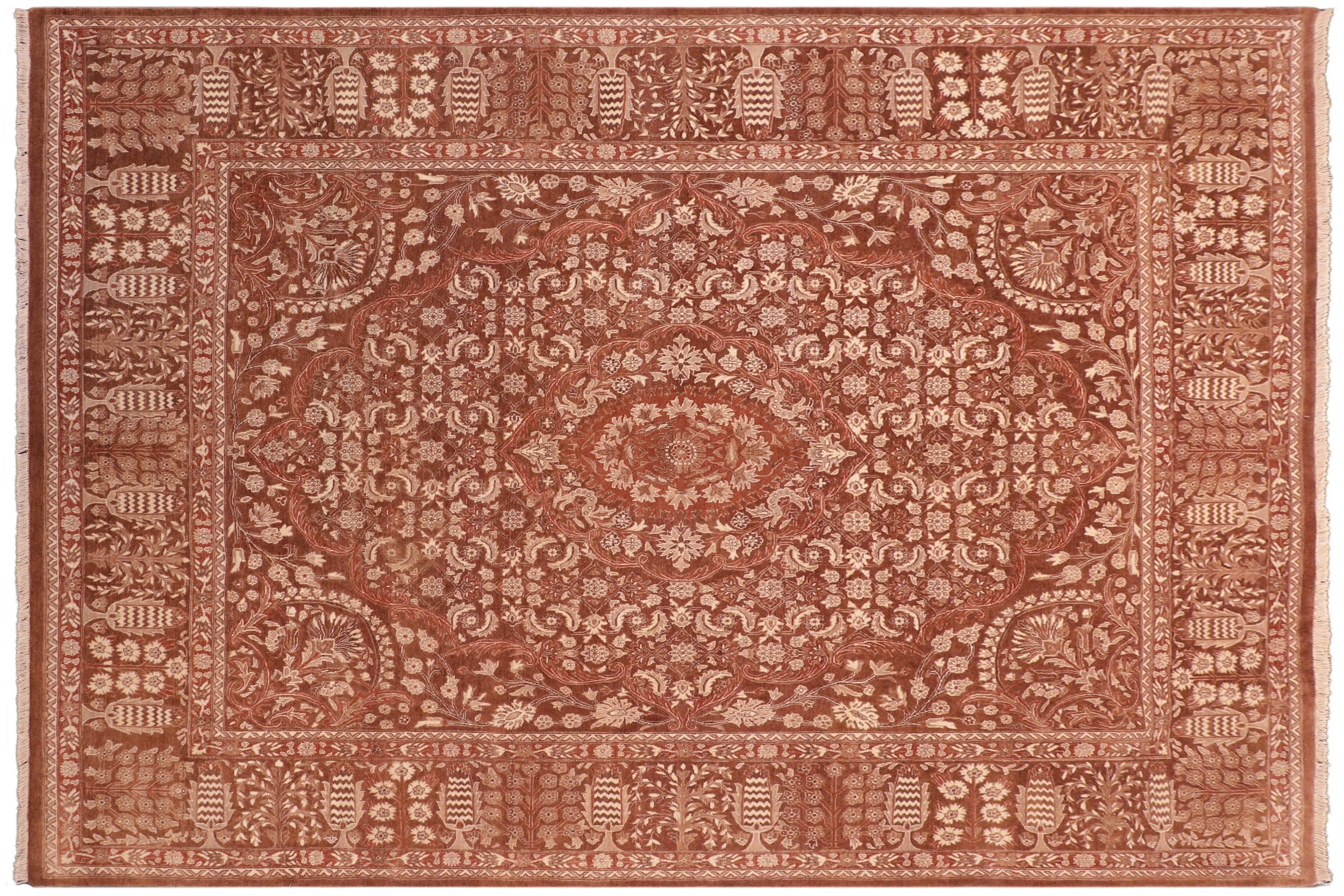 handmade Traditional Tajdar Brown Brown Hand Knotted RECTANGLE 100% WOOL area rug 8 x 10