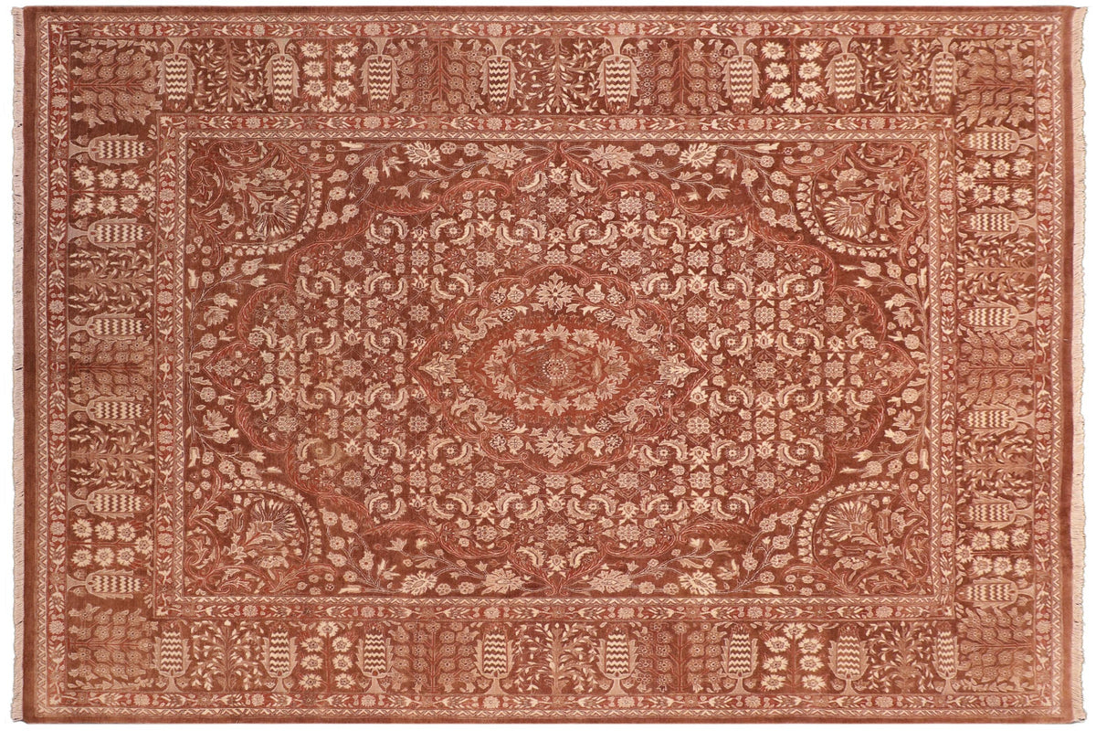 handmade Traditional Tajdar Brown Brown Hand Knotted RECTANGLE 100% WOOL area rug 8 x 10