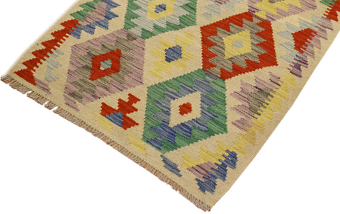 handmade Geometric Kilim Beige Blue Hand-Woven RECTANGLE 100% WOOL area rug 3 x 4