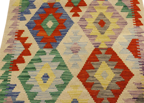 handmade Geometric Kilim Beige Blue Hand-Woven RECTANGLE 100% WOOL area rug 3 x 4